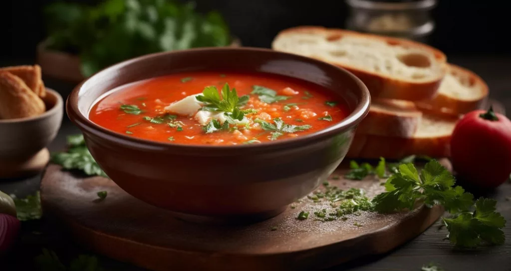 Mise en scène soupe froide de tomate - bienfaits du gaspacho