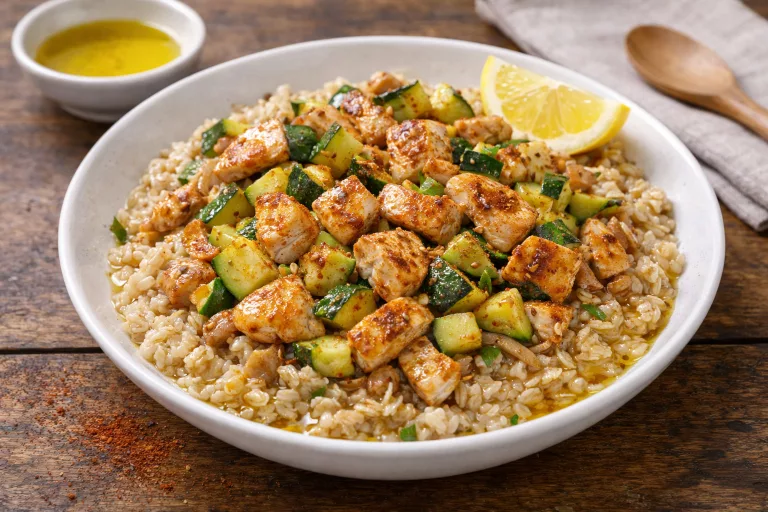 Recettes Poulet sauté et courgettes sur avoine