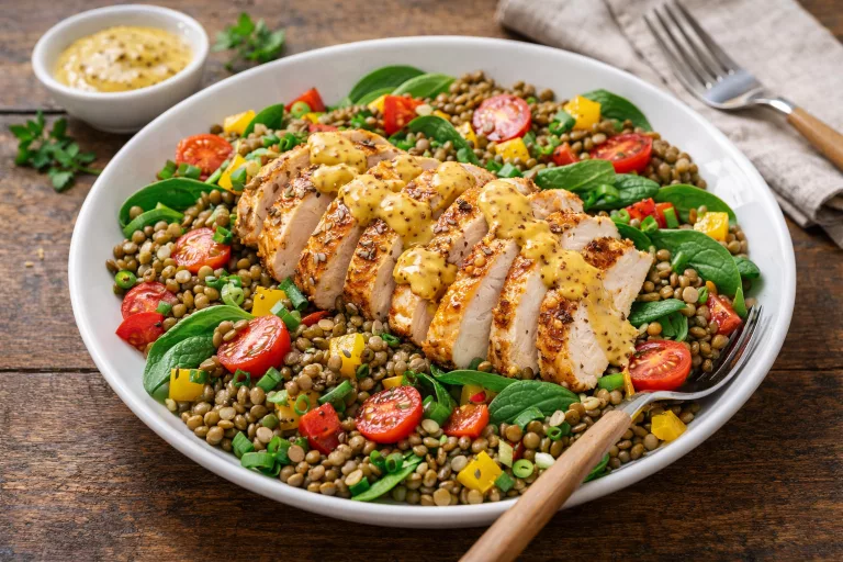 Salade de lentilles et poulet moutarde
