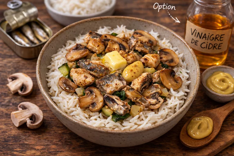 Recettes Riz basmati, sardines et champignons poêlés