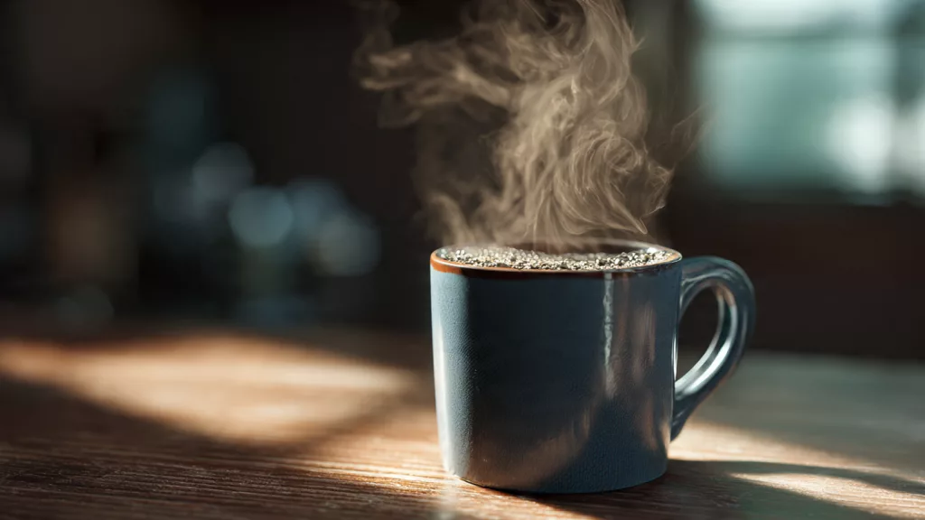 photorealistic image of a ceramic coffee mug fille - Bien Jeûner